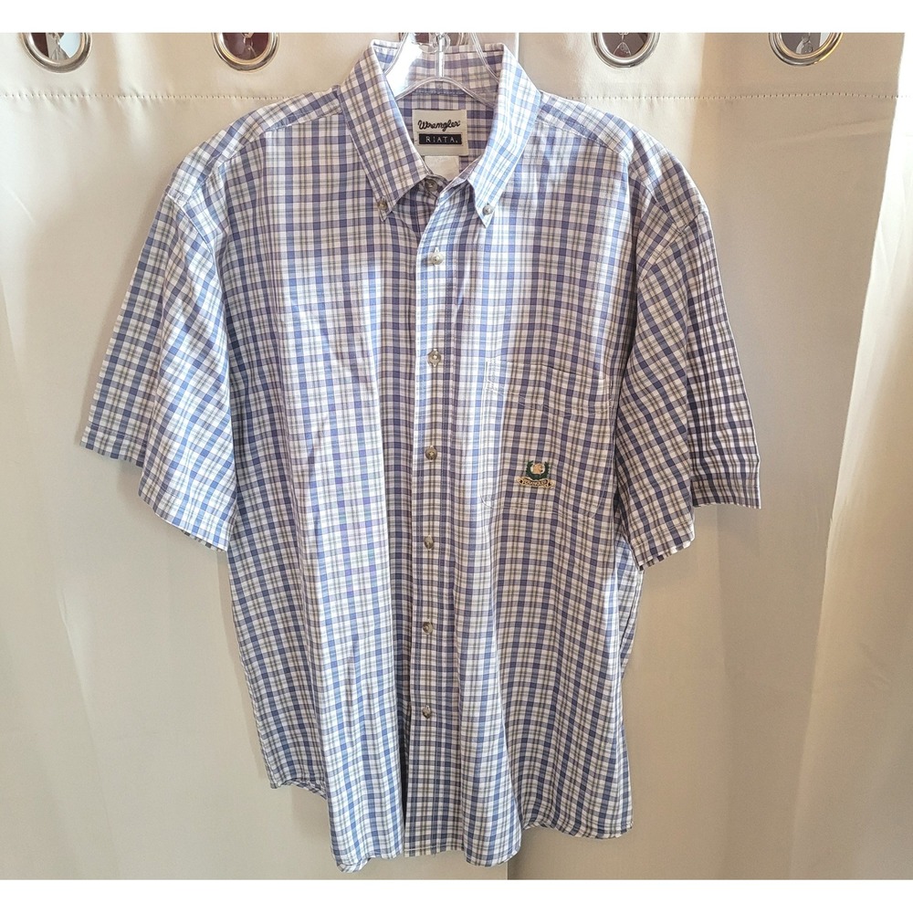 Wrangler Riata Mens Button Down Large Plaid Western Cowboy Country Preppy 21570